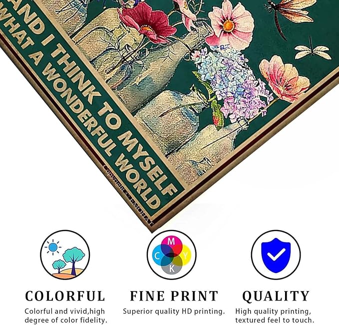 EMOHAT Garden Metal Signs I See Trees Of Green Red Roses Too Dragonfly What A Wonderful World Flower Vase Vintage Metal Sign Retro For Garden Courtyard Cafe Farm Room 8x12 Inches