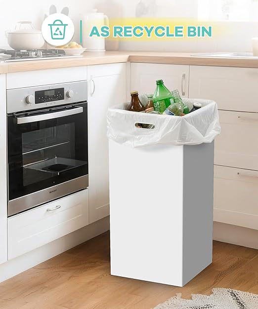4 Pack Disposable Trash Cans for Parties, 30 Gallon Large Collapsible Garbage Cans with Handle, Thick Recycled Cardboard Recycling Bins for Party Events Camping (30" H x 14" W x 14" D), White