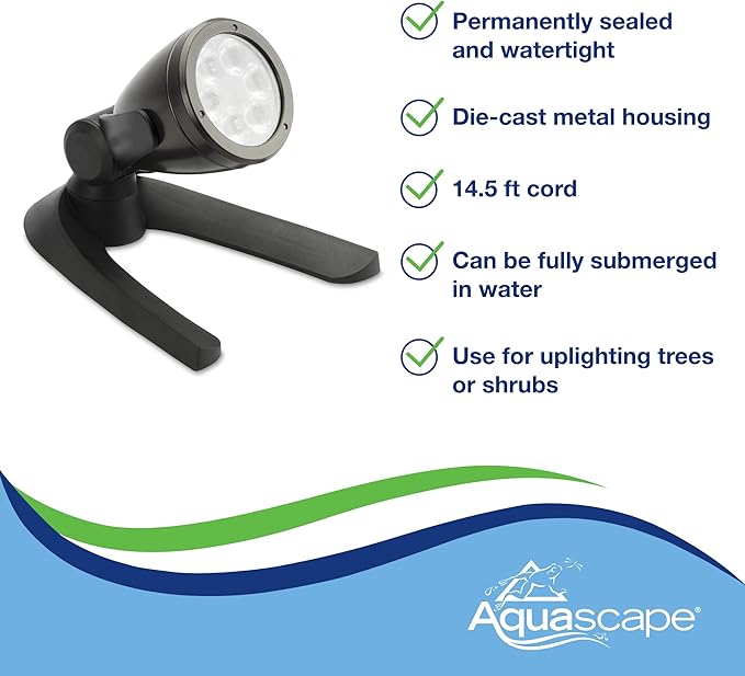 Aquascape 84034 6-Watt, Waterproof Submersible LED Spotlight for Pond, Garden, and Landscape Features,Black