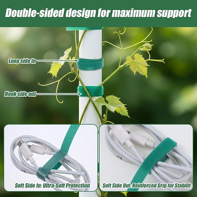 82 Ft 0.39 Inch Green Plant Tape, Reusable Garden Tie for Climbing Plants Adjustable Nylon Plant Support Tape for Outdoor Indoor Gardening, Tomatoes Vines Staking