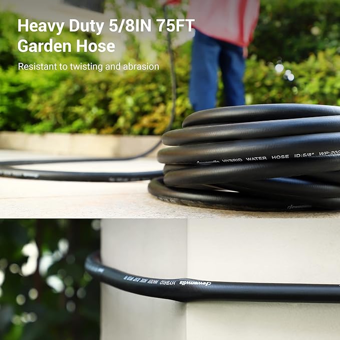 DEWENWILS Garden Hose 75 ft x 5/8", Water Hose with Swivel Handle, Heavy Duty, Lightweight, Flexible Hose for Plants, Car, Yard, 3/4 Inch Solid Fittings, Drinking Water Safe