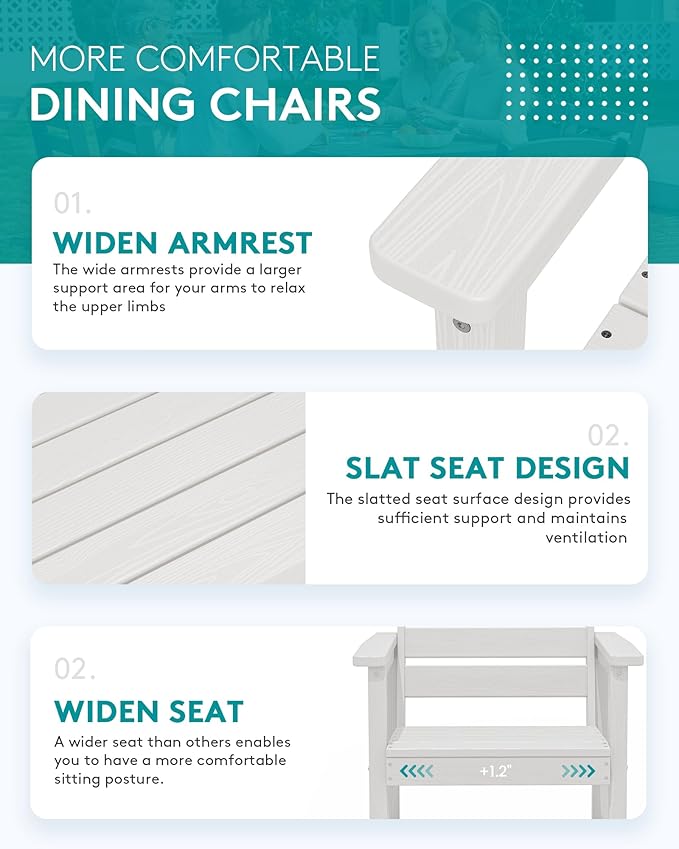 SERWALL 5-Piece Outdoor Table and Chairs, 60" - 83" Expandable Outdoor Dining Table with Aluminum Frame & HDPE Tabletop, All Weather HDPE Patio Furniture Set for Backyard, Garden, White