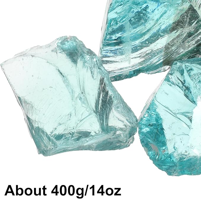 uxcell Fire Glass for Fire Pit, 5-8cm(2"-3.1") High Luster Reflective Glass Rocks for Natural or Propane Fireplace, Safe for Outdoors and Indoors Fire Pit Glass, Blue, 400g/14oz