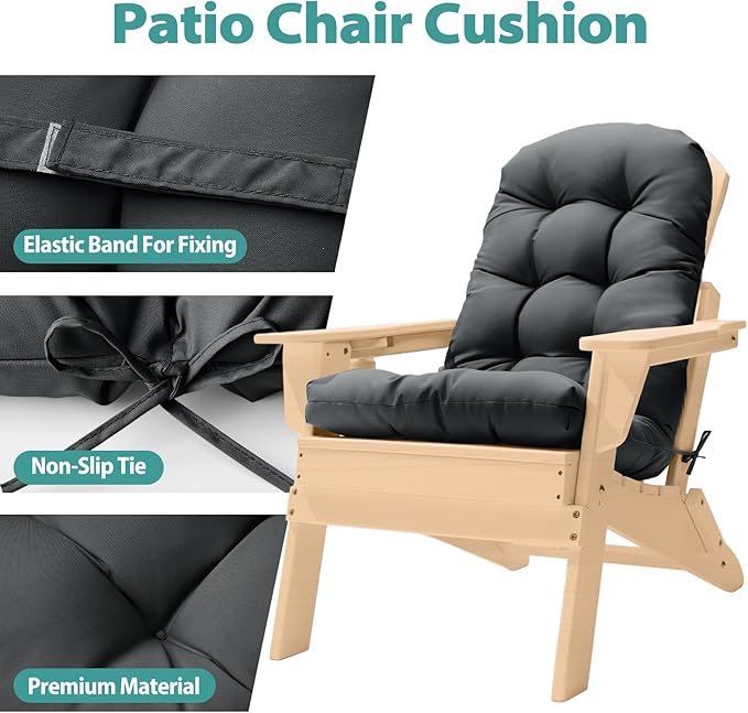 Adirondack Chair Cushion, High Back Patio Cushions with Adjustable Ties, 48.8 x 20.4 x 4.3, Waterproof Tufted Pillow, Fade Resistant Seat Rocking Chair Cushion for Indoor/Outdoor, Dark Gray,1