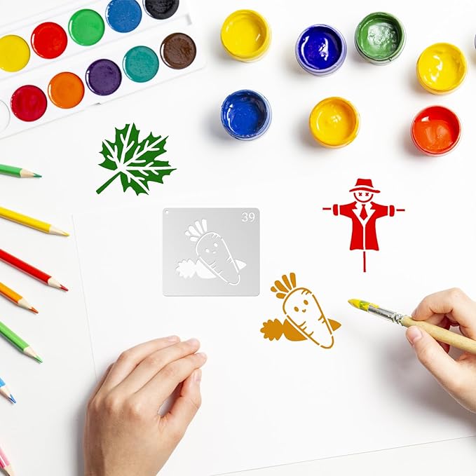 Felixcraft Thanksgiving Stencils for Painting, 64PCS 3x3 Inch Plastic Fall Stencils for Crafts Reusable, Durable PET Material for Wood Signs, Wall Art, Fabric Painting, and Festive DIY Art Projects