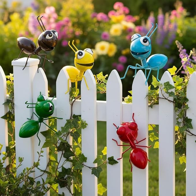 Metal Yard Art Garden Decorative Cute Ant Outdoor Wall Sculptures - Set of 6