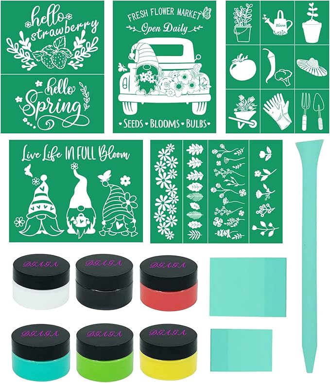 DGAGA Spring Silk Screen Stencils Self Adhesive Screen Printing Stencil Reusable Mesh Stencils Garden Chalk Stencils for Chalk Paste Paint on Wood Signs, Fabric,DIY Home Decor