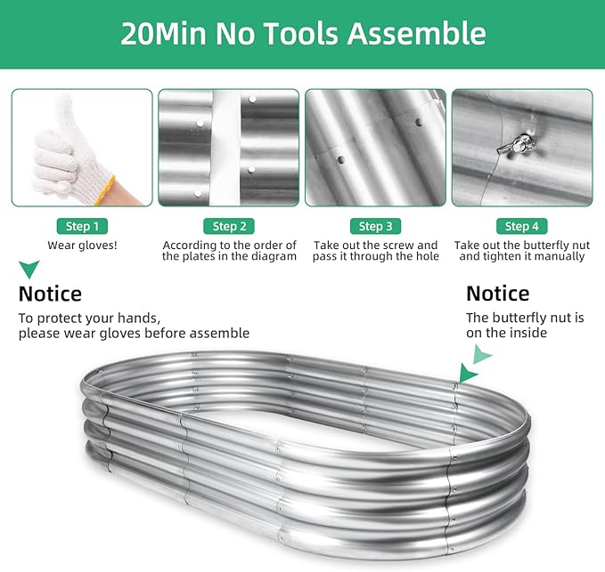 Large 8x4x1 Ft Galvanized Raised Garden Bed, Easy-Assembly Metal Planter for Outdoor Vegetables, Flowers & Herbs