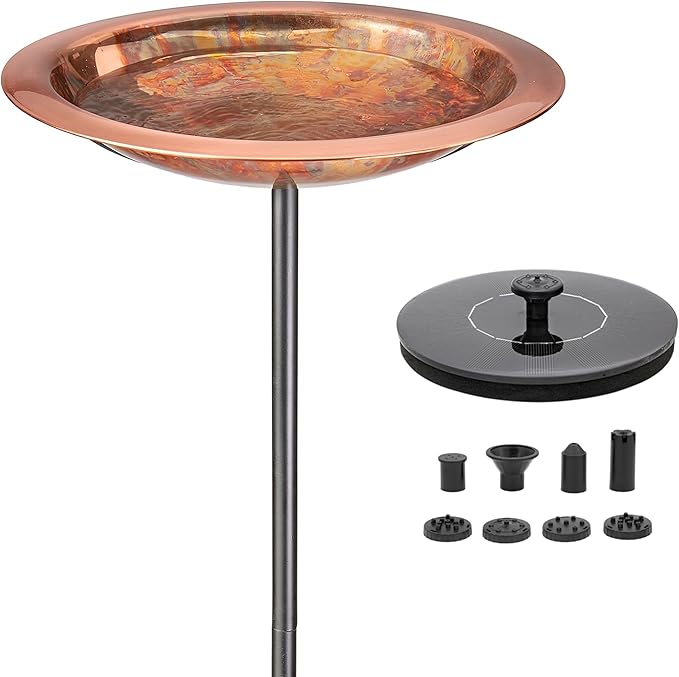 Good Directions Polished Fired Copper Bird Bath with Fountain on Garden Pole 13"