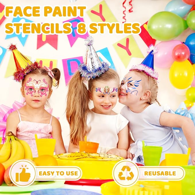 8 PCS Carnival Face Stencils Reusable Face Paint Templates for Kids Adult Tattoo Painting Stencils Unicorn Pattern Carnival Party Supply Wood Wall DIY Art Furniture Home Decoration, 7.9 x 4.7 Inch