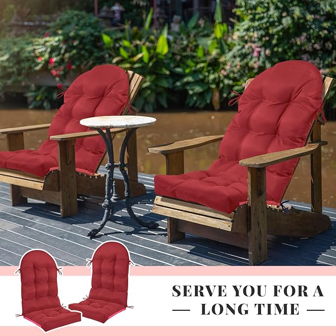 Geelin 4 Pcs Adirondack Chair Cushion High Back Patio Rocking Chair Cushion 44 x 19 x 4 Inch Tufted Weather Resistant Fade Resistant Seat for Patio Rocking Seat (Rubine)