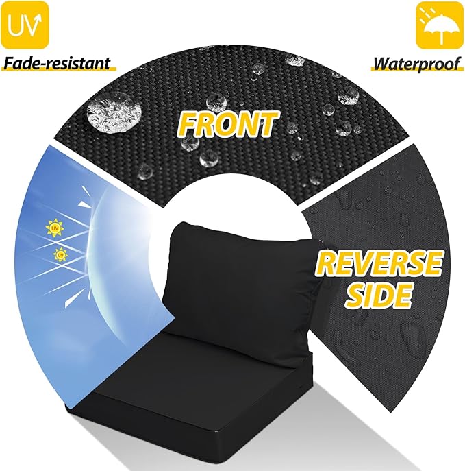 AAAAAcessories Outdoor Seat Cushions for Chairs, Fade-Resistant, Waterproof Patio Furniture Replacement Cushions, 19" x 19" x 3" + 19" x 17", Charcoal Black
