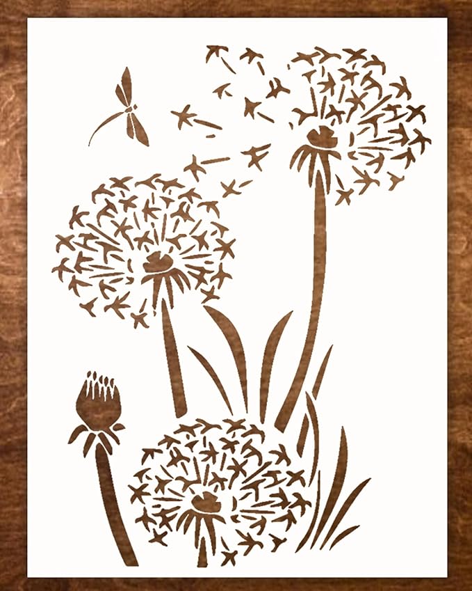 Large 12x15 Inch Dandelion Stencil for Painting on Wood, Canvas - Reusable Drawing Stencils for Crafts, Wall, Art, Furniture - Wildflower Stencil - Stencils Home Décor