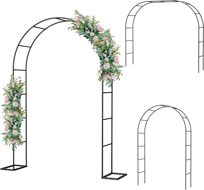 Metal Garden Arch Trellis Arbor, Wedding Arch Stand with Steel Frame,5.3'W * 7.6'H or 7.9'W * 6.3'H Ft,for Garden Arbor Trellis & Climbing Plant, Bridal Party & Ceremony Decorations (Black)