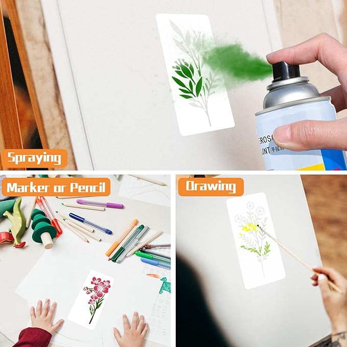 Flower and Leaf Stencils for Painting, 18PCS 6 x 3 Inch Plastic Botanical Stencils for Crafts Reusable, Small Floral Drawing Templates for Painting on Wood Wall Canvas, Card Making & Home Decor