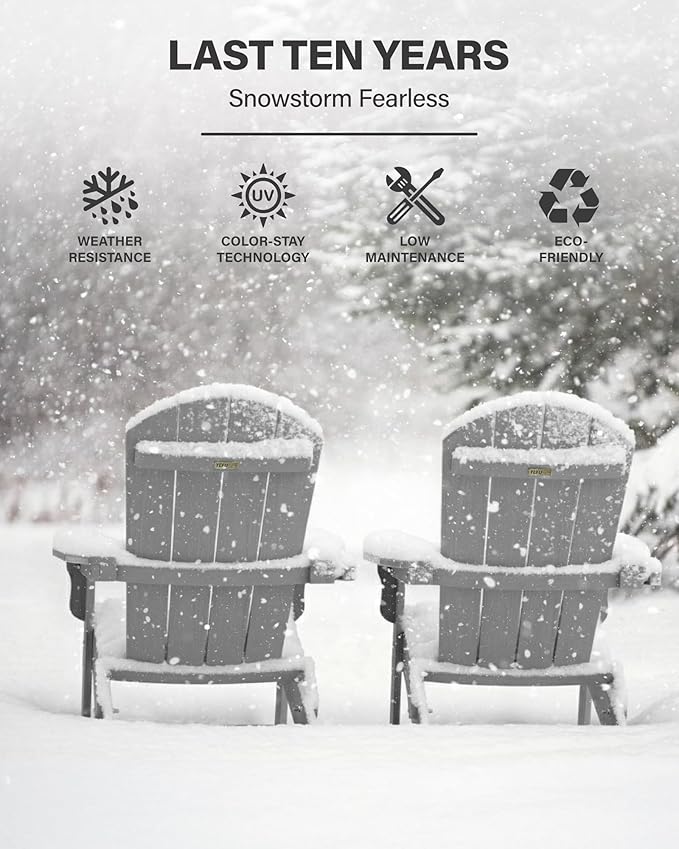 YEFU Adirondack Chair, Oversized Plastic Adirondack Chair Folding Outdoor Chairs with Cup Holder, Lawn Chair with Weather Resistant for Outside Deck Lawn Garden, Weight Capacity Up to 400 Lbs –Grey