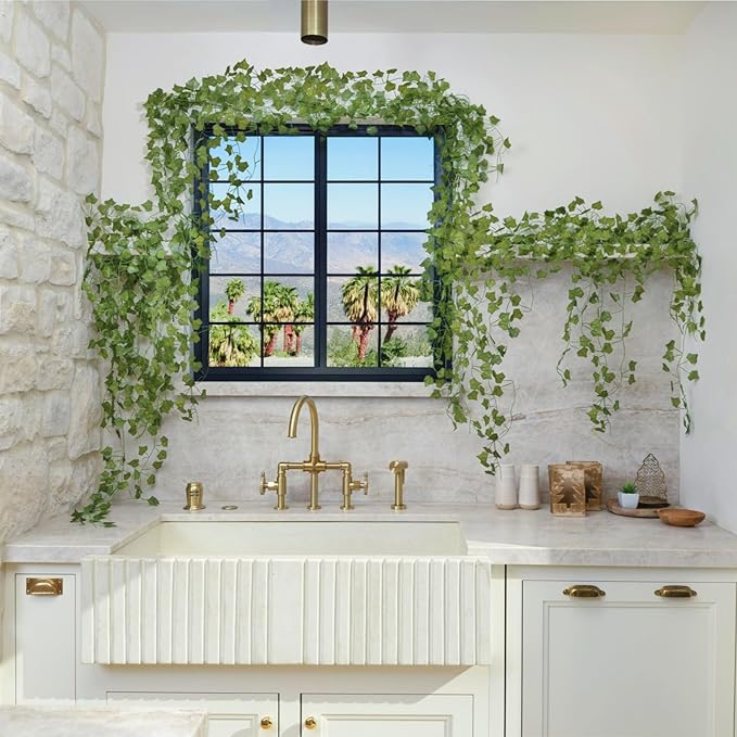 CQURE 240 Pack 1680Ft Artificial Ivy Fake Vines,Ivy Garland Greenery Garland Fake Hanging Plants Vines Aesthetic Green Leaves for Bedroom Wedding Party Garden Wall Room Decor