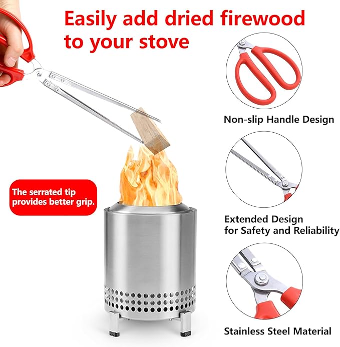 Mini Fire Stick Tongs and Pellet Scoop Set Compatible with Solo Stove Mesa/XL, Tabletop Fire Pit Accessories, Small Firewood Grabber, and Pellet Management Tool
