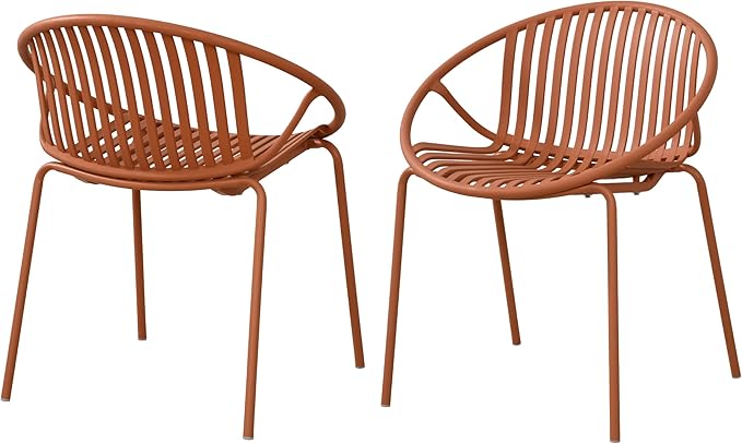 Christopher Knight Home Set of 2 Tita Modern Patio Outdoor Dining Chairs, Stacking Chair, Outside Dinner,Garden/Balcony/Poolside Stackable Accent Chairs,Metal Legs,Plastic Cutout Backrest,Burnt Orange
