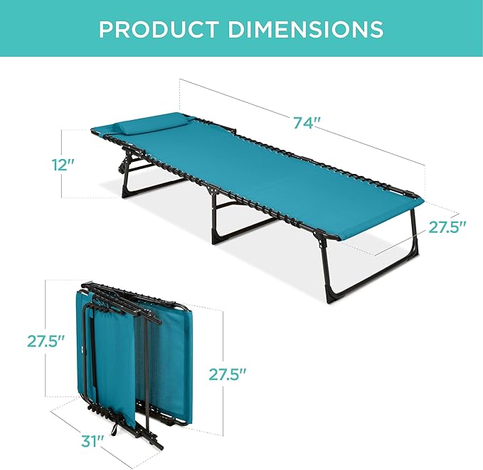 Best Choice Products Patio Chaise Lounge Chair, Portable Outdoor Folding Recliner for Lawn, w/ 8 Positions, Handles, 300lb Capacity - Peacock