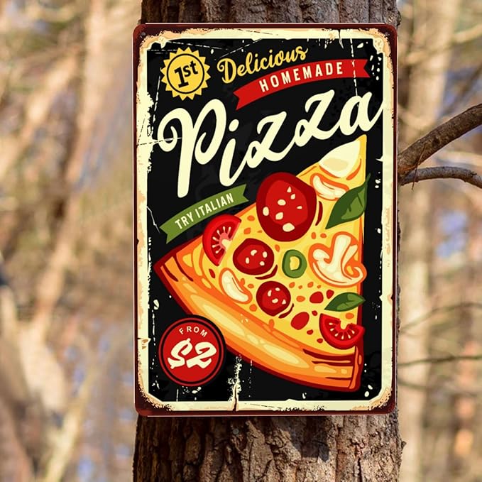 Pizza Vintage Metal Tin Sign Retro Rustproof Funny Art Wall Decor Gift 8x19 Inch