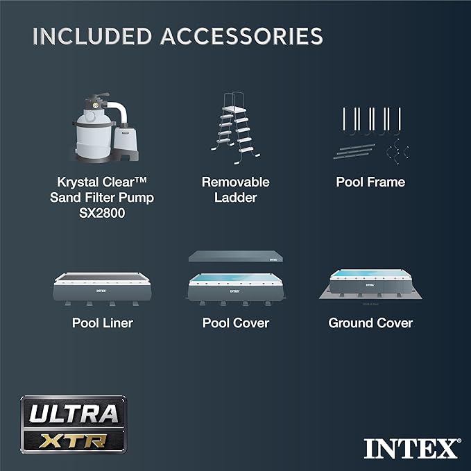 Intex 26373EH Ultra XTR 32ft x 16ft x 52in Above Ground Swimming Pool Set with Sand Filter Pump, Inflatable Lounge Pool Recliners (2-Pack) and Inflatable Cooler