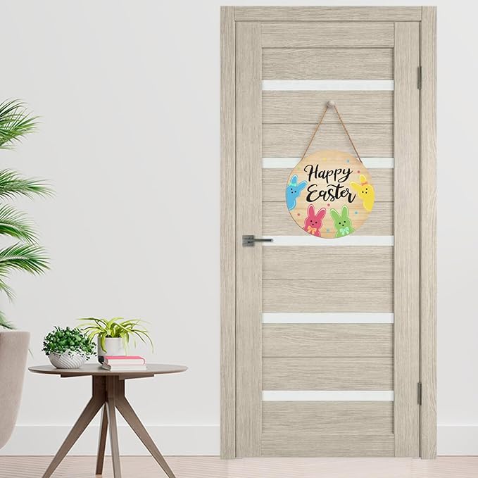 Easter Bunny Door Sign for Home Decorations Happy Easter Rabbit Door Hanger Wooden Hanging Holiday Wall Porch Outdoor Signs