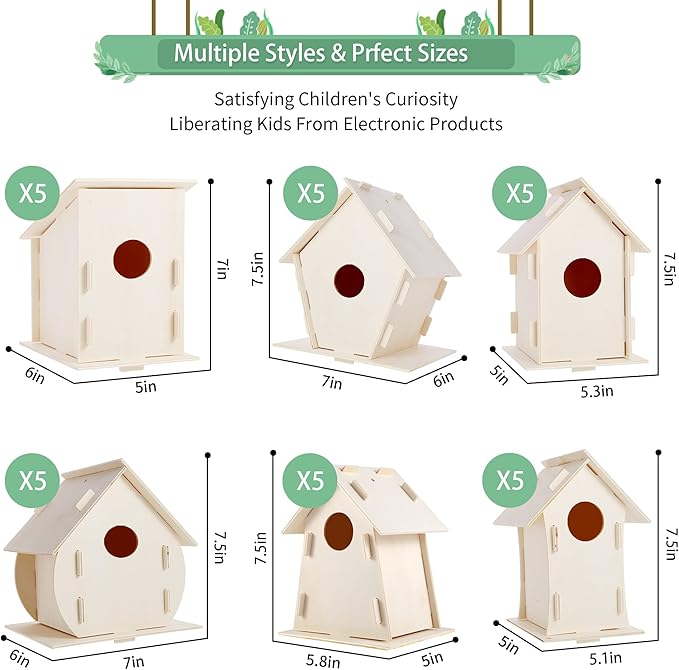 ILHSTY 18 Pack Large Paintable DIY Wooden Bird Houses Kits for Kids, Kids Crafts Wood Houses for Crafts Class Parties Birthday, DIY Crafts and Art Birdhouse Kits for Children to Build and Design（18）