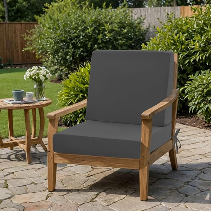 Outdoor Cushions for Patio Furniture, Outdoor Seat and Back Cushion, Waterproof Hampton Bay Deep Seat Replacement Couch Cushions for Garden Lawn, 24x24 Grey