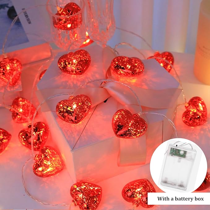 Valentines Heart Decoration Lights, 9.8 Ft Valentine String Lights Battery Operated 20 LED Red Shining Love Shape Lights , Valentines Heart Light for Indoor Outdoor Wedding Bedroom Valentine Decor
