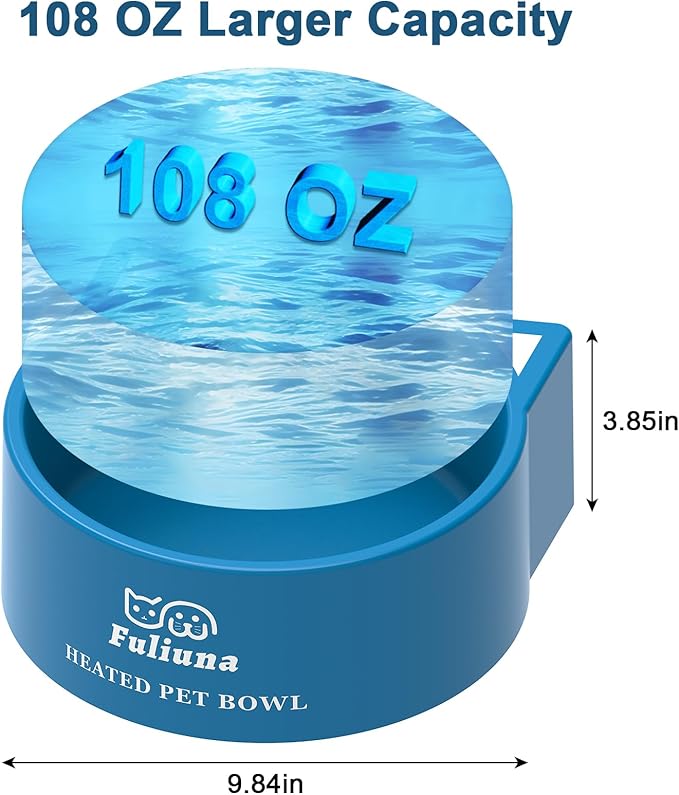 Heated Water Bowl for Outdoor Dog & Cat, Large Heated Dog Bowl Provides Drinkable Water in Winter, Outside Heated Pet Bowl with 78.7in Anti Chew Cord for Dogs Cat Bird Chicken Duck,108 OZ/30W