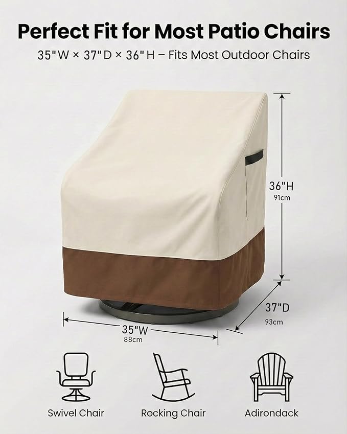 Outdoor Patio Chair Covers 4-Pack, Heavy Duty 600D Oxford Fabric, Weather Resistant Waterproof Furniture Protectors 35W x 37D x 36H inches, Beige and Brown