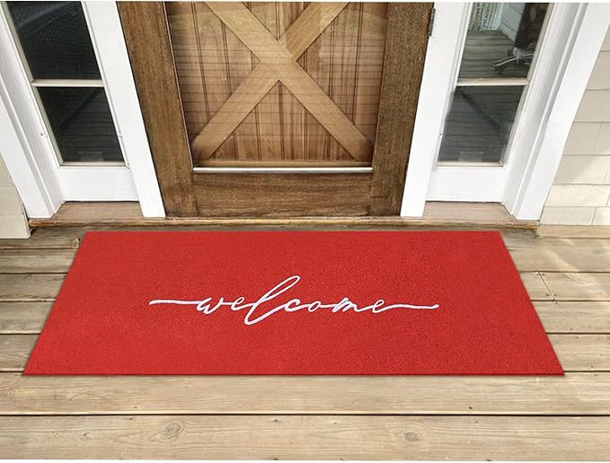 AAZZKANG Red Door Mat Large 18"x48" with Non Slip Rubber Backing Outside Inside Welcome Mats for Front Door Easy to Clean Mats for Patio,High Traffic Areas