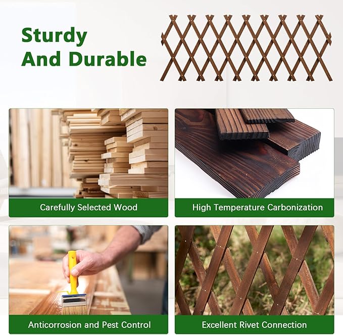 2 PCS Expandable Garden Trellis, 13.2" x 63" Trellis for Climbing Plants Outdoor, Wooden Lattice Fence Wall Panel Lattice Panels for Outside, for Climbing Plants Vine Ivy Rose Cucumbers Clematis