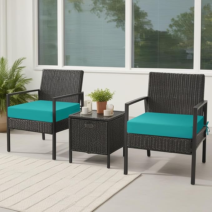 idee-home Outdoor Cushions for Patio Furniture, Outdoor Seat Cushion, Waterproof Hampton Bay Deep Seat Replacement Couch Chair Cushions for Garden Lawn Backyard Deck, Blue 24 x 26