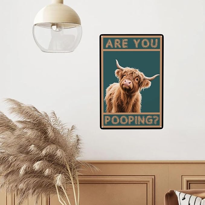 Cow Are You Pooping Bathroom Vintage Metal Tin Sign Retro Rustproof Funny Art Wall Decor Gift for Western Lovers 8x12 Inch
