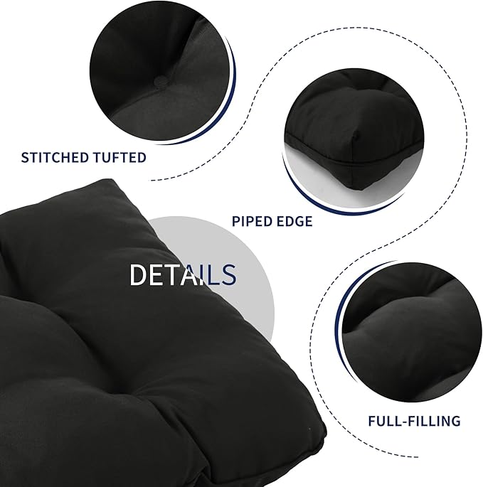 Outdoor Bench Cushion, 59x18x5 Inch, Waterproof Bench Cushion for Outdoor/Indoor Furniture, Tufted Patio Bench Seat Cushion, Fade Resistant Outdoor Cushions for Porch Swing Couch, Black