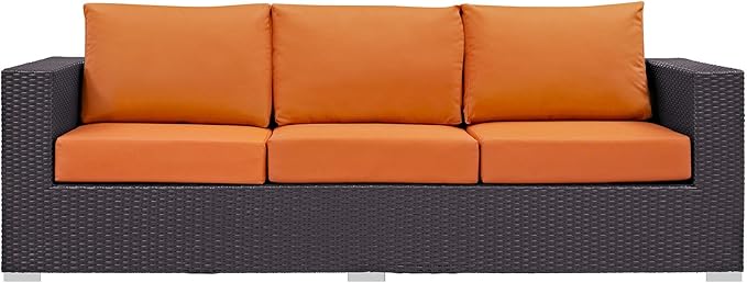 Modway Convene Wicker Rattan Outdoor Patio Sofa with Cushions in Espresso Orange