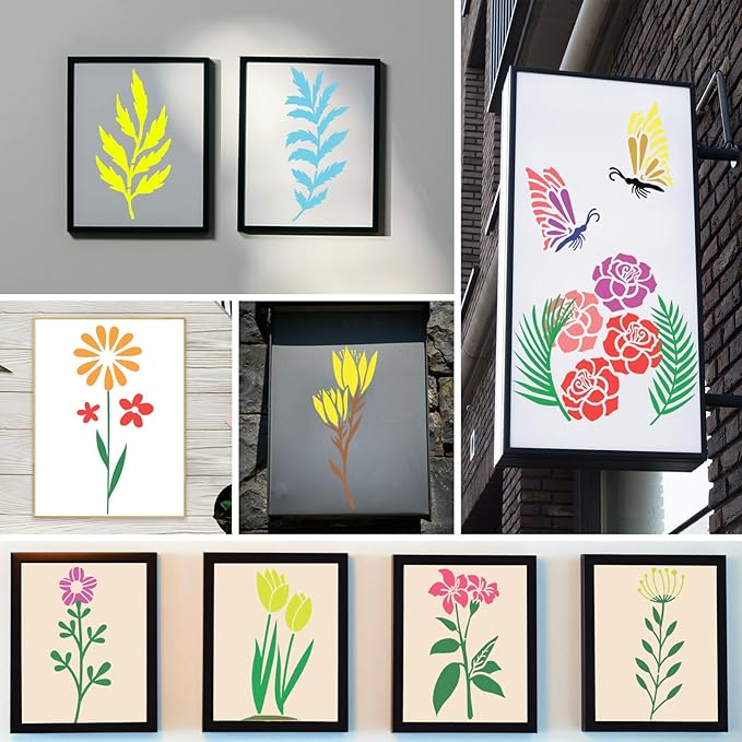 28 Pieces Stencils for Painting Leaves Plants Templates Flower Craft Stencil Reusable Plastic DIY Drawing Template Tropical Stencils for Paint on Wood Wall Rock Home Decor