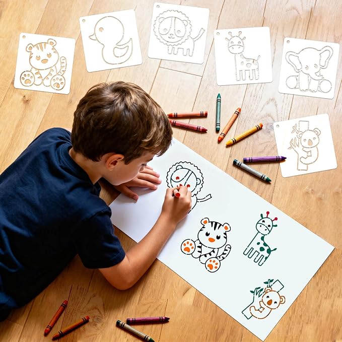64 Pieces Small Onesie Stencils for Baby Shower, 3 Inch Reusable Baby Bib Stencil for Painting, Cute Animal Clothes T Shirts Template Kit for Fabric Canvas Craft DIY Home Decor(Baby Show)