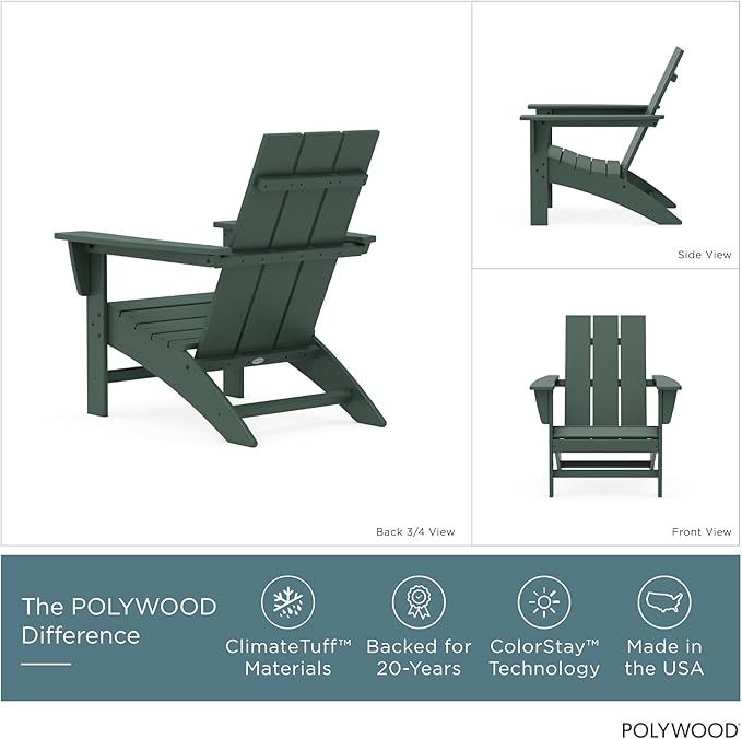 POLYWOOD Stackable Adirondack Chair, Green, Polyethylene