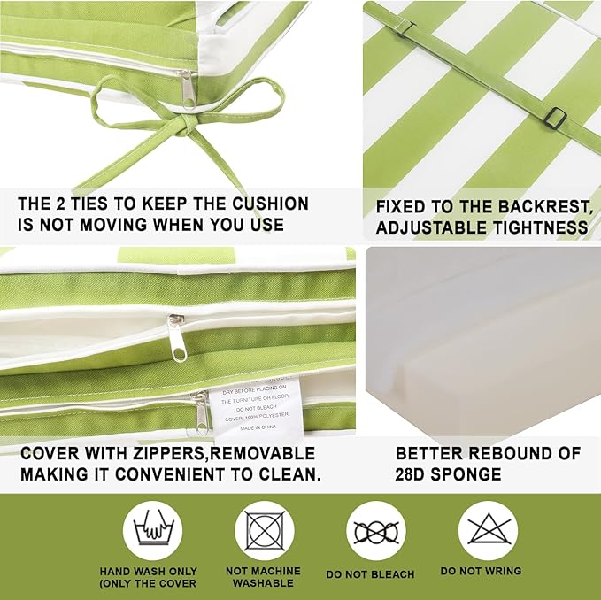 Only choice Outdoor Lounge Chair Cushion Patio Chaise Lounge Replacement Cushions Funiture Seat Cushions Chair Pads (Green White Striped-1 pcs)