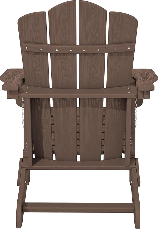 KINGYES Folding Adirondack Chair, HDPE All-Weather Patio Chairs, Wooden Textured Lawn Chair for Poolside, Backyard, Deck, Fire Pit, Brown