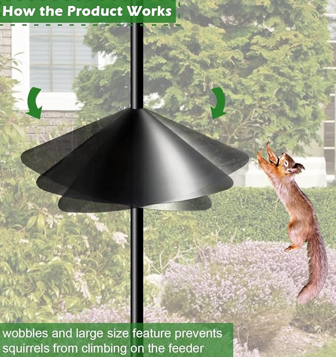 19 Inch PP Squirrel Proof Baffle for Protecting Outside Pole Bird Feeders and Bird Houses, Pole Mount Raccoon and Squirrel Guard Stopper for Shepherd Hooks - Black, 1 Pack