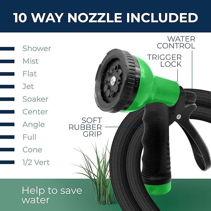 Garden Hose, NON-EXPANDABLE Garden Hose, Super Light Weight Hose, No Burst, 3/4 inch Solid Brass Connectors (Black, 25 Feet)