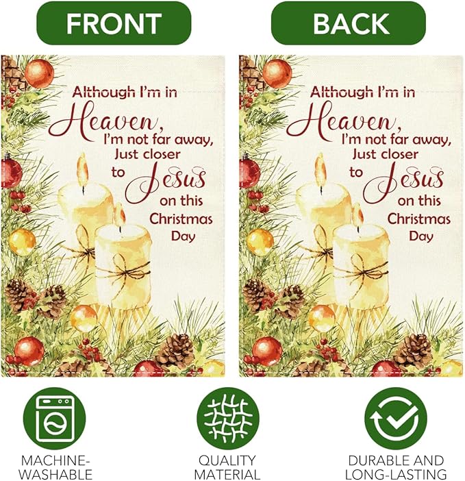 Christmas In Heaven Memorial Christmas Garden Flags for Outside Xmas Winter Holiday Outside Outdoor Lawn Patio Decorations Yard Flag Double Sided 12x18 Inch