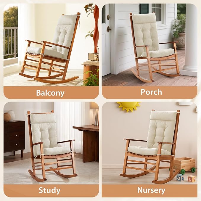 Rocking Chair Cushions Outdoor & Indoor, Patio Glide Porch Outdoor Rocking Chair Cushions Set of 2 with Ties, Seat & Back Cushion for Rocker