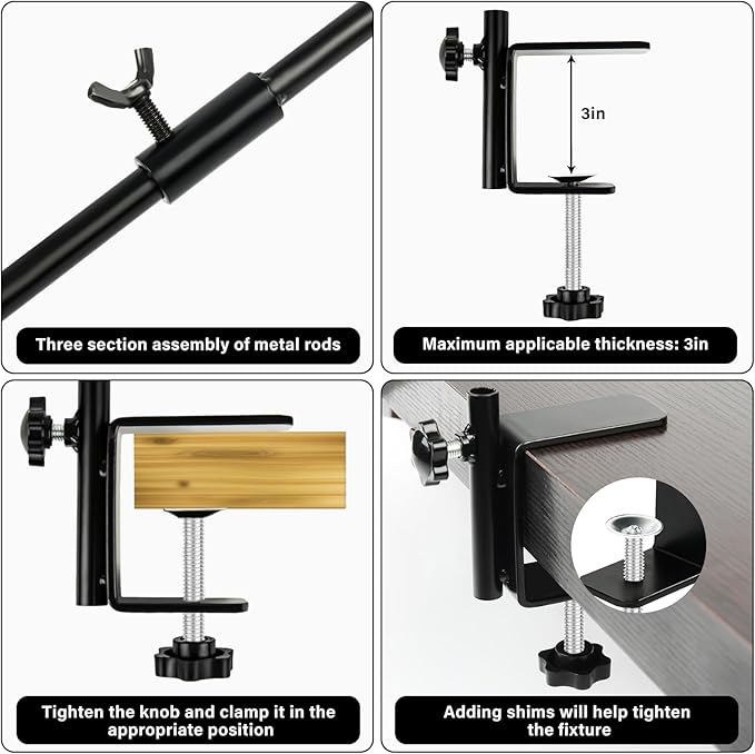 DAEHUI Deck Bird Feeder Hanger with 3in Clamp for Railing 41 Inch Bird Feeder Pole 360 Degree Swivel Plant Hooks for Hanging Baskets Wind Chime Lantern (2 Packs-3In Clamp Deck Hook)