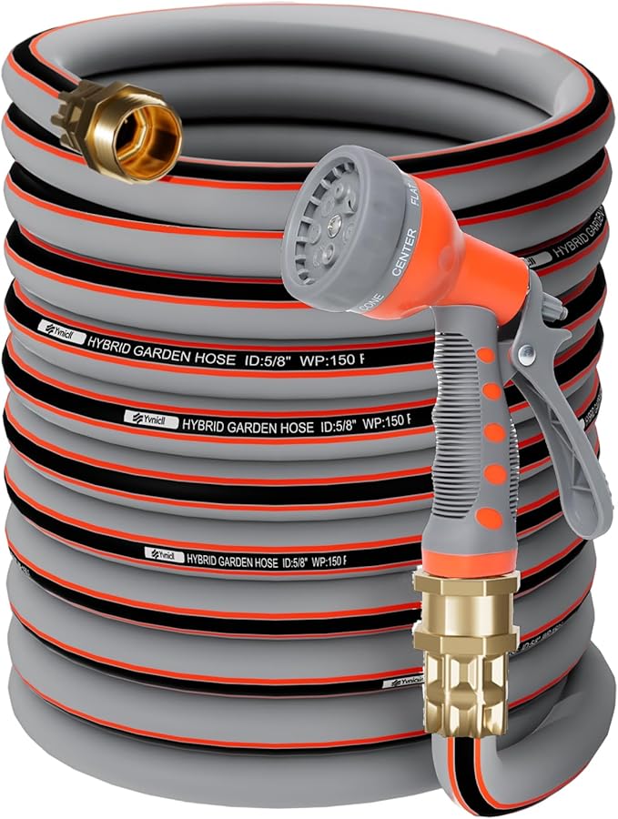 Garden Hose 75 ft 5/8,Rubber Water Hose Heavy Duty, Hybrid Durable Flexible Hose,No Kink Hose for Outdoor Yard Lawn with Sprayer Nozzle and 3/4''Brass Solid Fittings