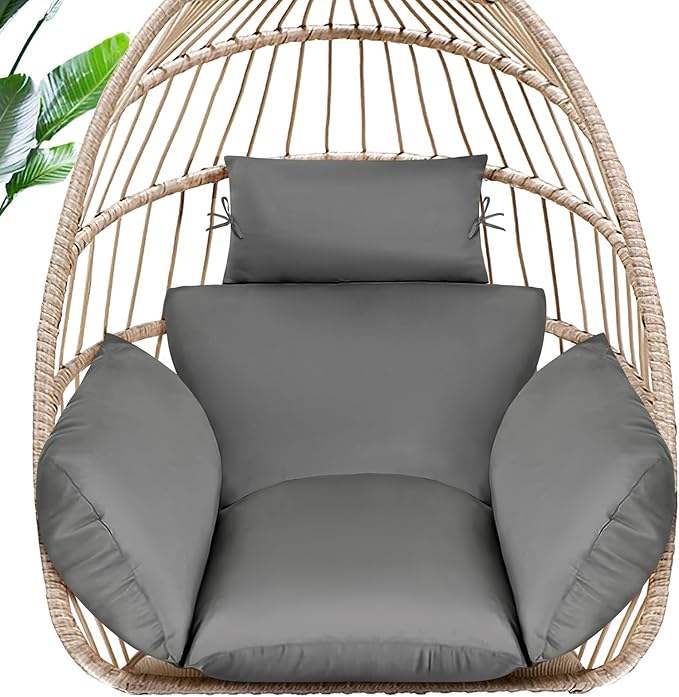 MAGIC ELEPHANT Egg Chair Cushion, Memory Foam Indoor Outdoor Hanging Egg Chair Cushion Replacement, Patio Basket Swing Cushion with Headrest (Grey)